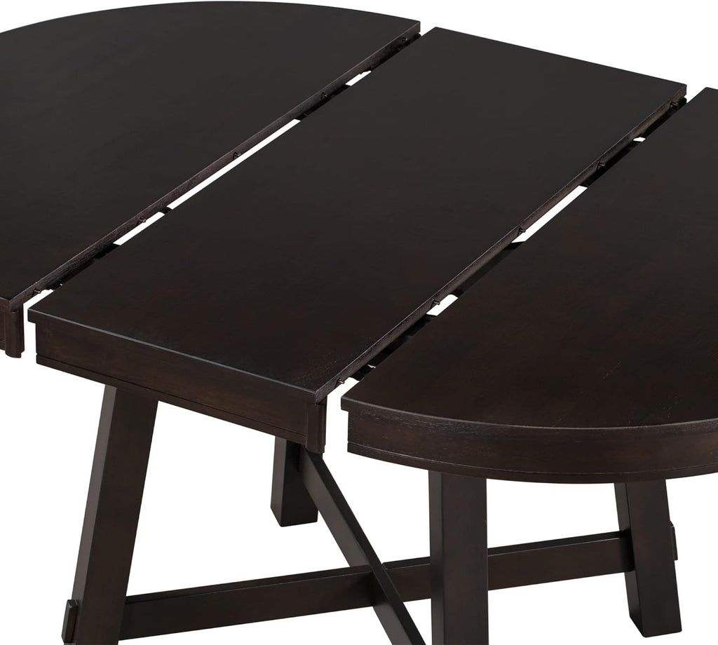 GDFStudio 42"-58" Farmhouse Extendable Dining Table for 4-6, Solid Wood Round Dining Table with 16" Leaf & X-Shaped Base, Rustic Kitchen & Dining Room Table, Space Saving, Espresso
