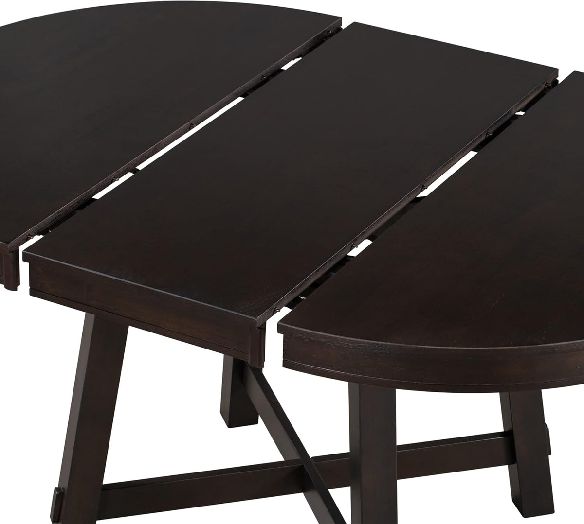 GDFStudio 42"-58" Farmhouse Extendable Dining Table for 4-6, Solid Wood Round Dining Table with 16" Leaf & X-Shaped Base, Rustic Kitchen & Dining Room Table, Space Saving, Espresso