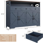 Befrases Farmhouse Buffet Cabinet with Drawers & Open Shelf, Sideboard with Storage, Kitchen Pantry Cabinet Hutch, Coffee Bar Station for Kitchen, Livingroom, 52" L Blue