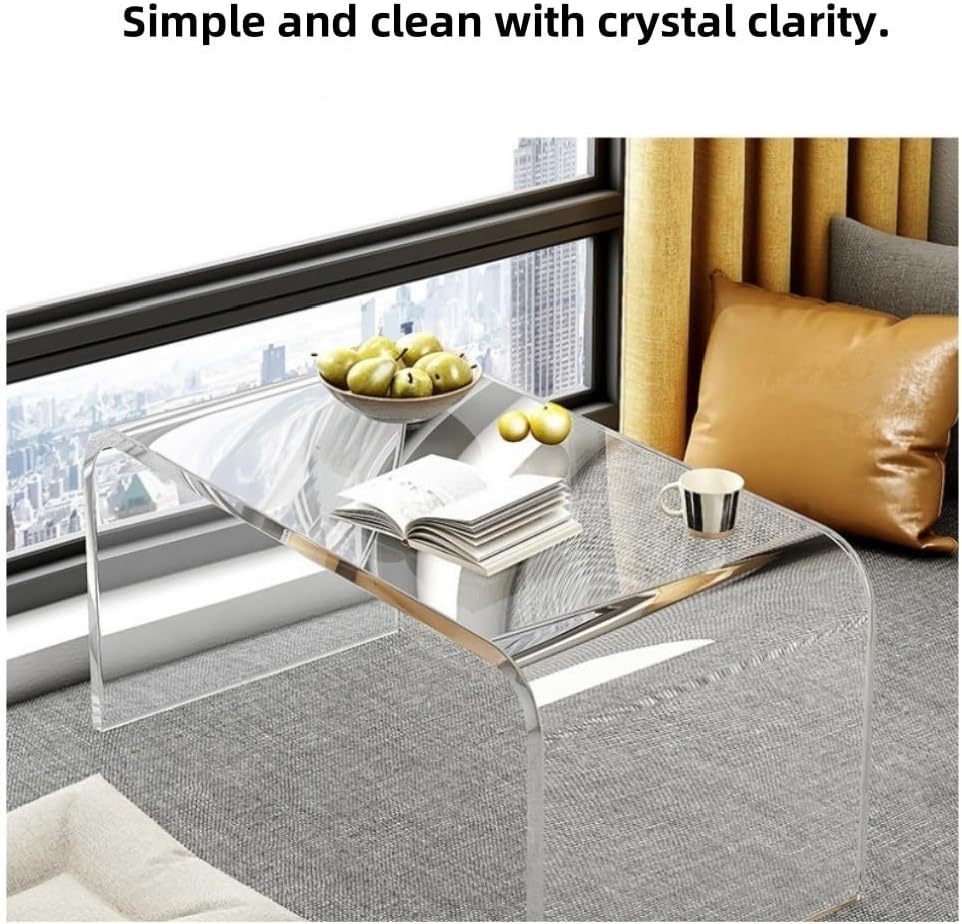 Acrylic Coffee Table, Side Table, Small Tea Table, Sofa Side Table, Small Bedside Table, Modern, Modern C-Shaped Acrylic Side Table(Brown,30 * 30 * 55cm)