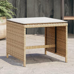 Weather Resistant Synthetic Rattan Patio Stool Set of 4 in Beige and Cream White, Compact Square Design 15.7x15.7x13.8 Inches for Outdoor Seating