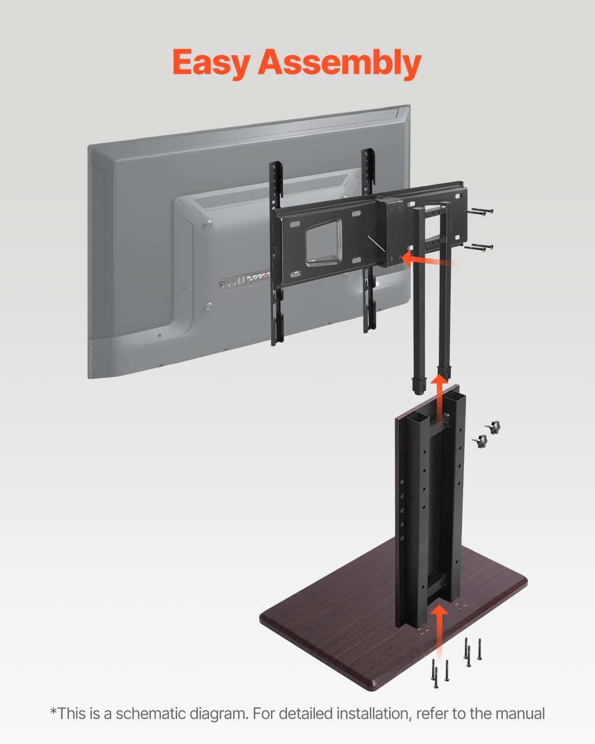VEVOR Universal TV Stand, Table Top TV Stand for 32-70 inch Screens, Swivel and Height Adjustable TV Mount Stand Holds up to 99 lbs with Power Strip, for Living Room, Bedroom, MAX VESA 600 x 400 mm