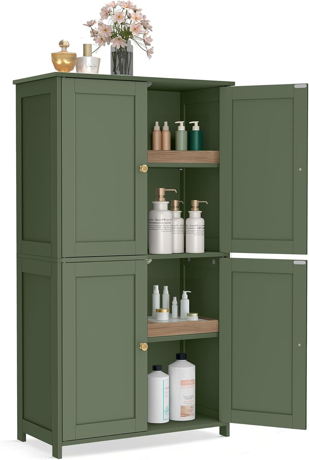 VASAGLE Floor Storage Cabinet, 2 Adjustable Shelves, 4 Doors,42.7" H