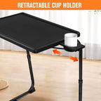 TV Tray Table, TV Dinner Table with 3 Tilt Angles and 6 Height Adjustments, Folding Adjustable Tray Tables with Cup Holder for Eating on Couch, Bed & Sofa, Set of 2