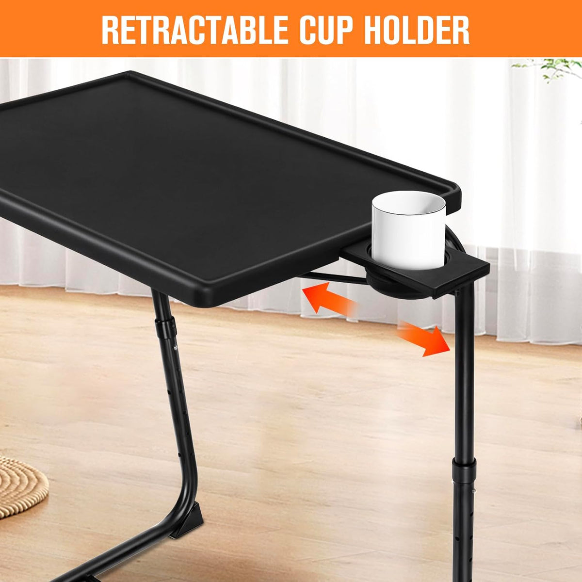 TV Tray Table, TV Dinner Table with 3 Tilt Angles and 6 Height Adjustments, Folding Adjustable Tray Tables with Cup Holder for Eating on Couch, Bed & Sofa, Set of 2