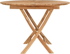Round Solid Teak Folding Table with Water-Based Finish, 43.31 x 29.53 in, Slatted Top for Drainage, Umbrella Hole, Seats Four for Garden Patio