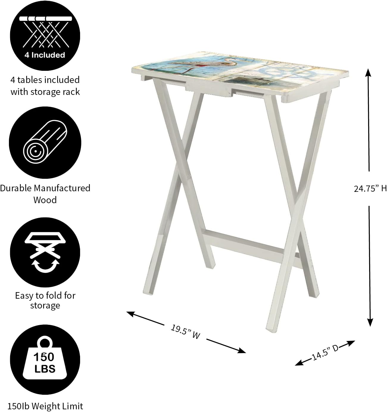 Cape Craftsmen Coastal Bird Folding TV Tray Tables - Shorebird-Themed Design, Perfect for Home, Patio, Beach Decor, Durable & Easy to Store