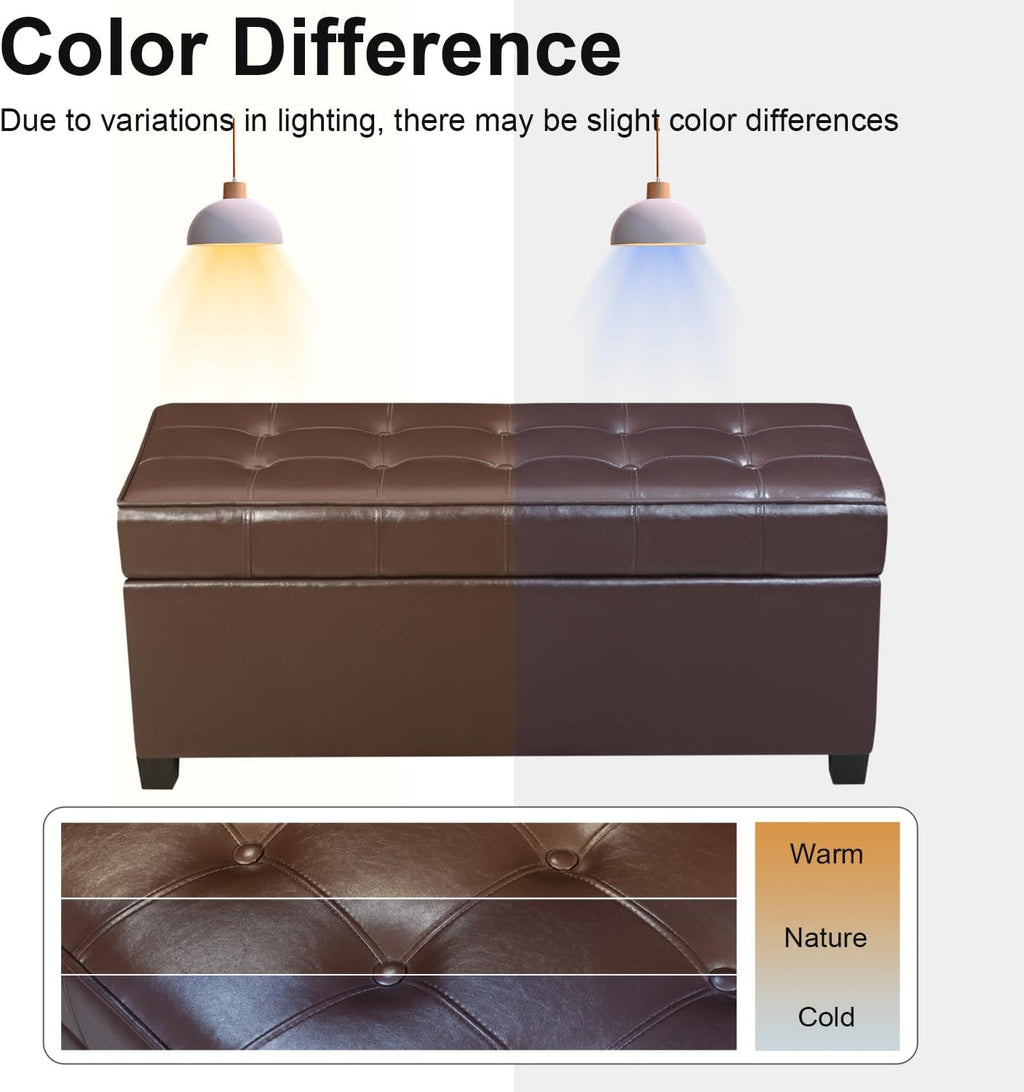 Homebeez 40" Faux Leather Storage Ottoman Bench, End of Bed Bench, Upholstered Bench with Storage for Living Room,Bedroom,Entryway (40" Brown)