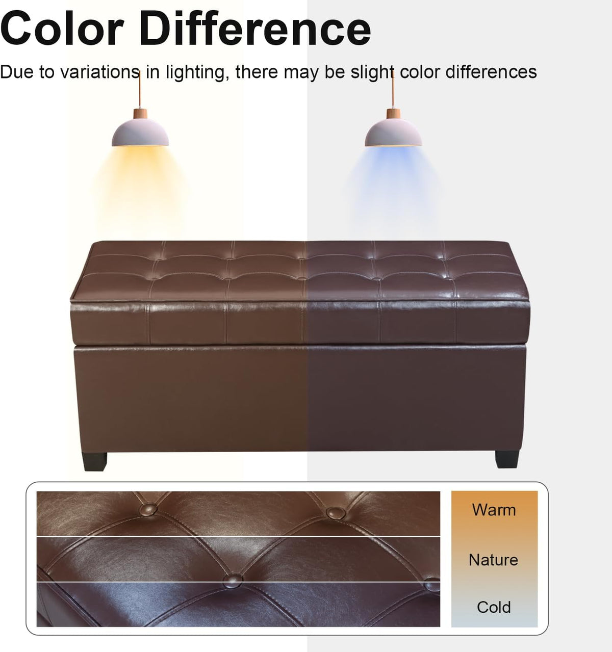 Homebeez 40" Faux Leather Storage Ottoman Bench, End of Bed Bench, Upholstered Bench with Storage for Living Room,Bedroom,Entryway (40" Brown)