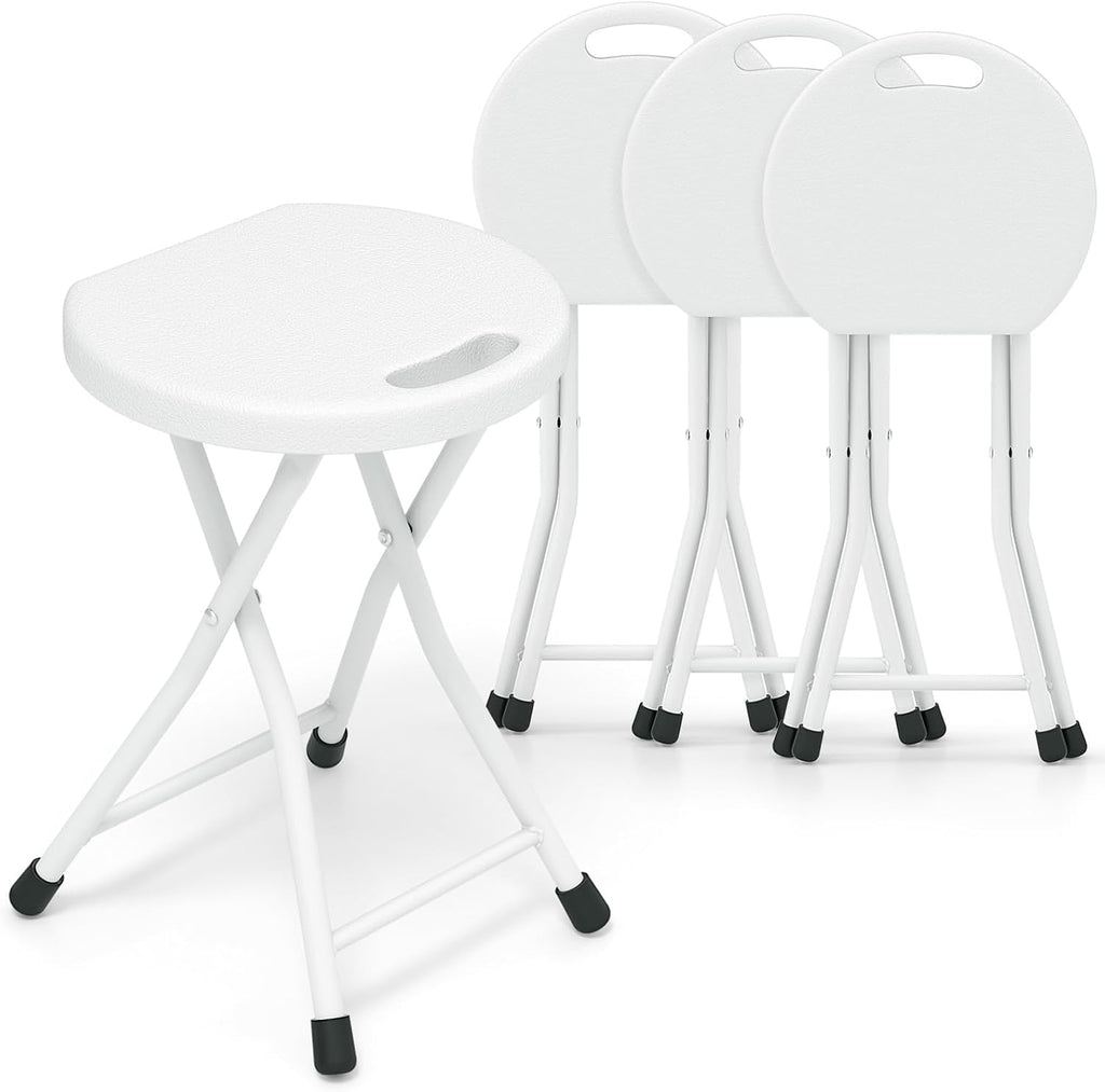 GYMAX Folding Stool, 18in Portable Collapsible Bar Stool with Handle & Steel Frame, 440lbs Sturdy Foldable Lightweight Metal Chair for Outdoor/Indoor Kitchen Home Bar, Assembly Free