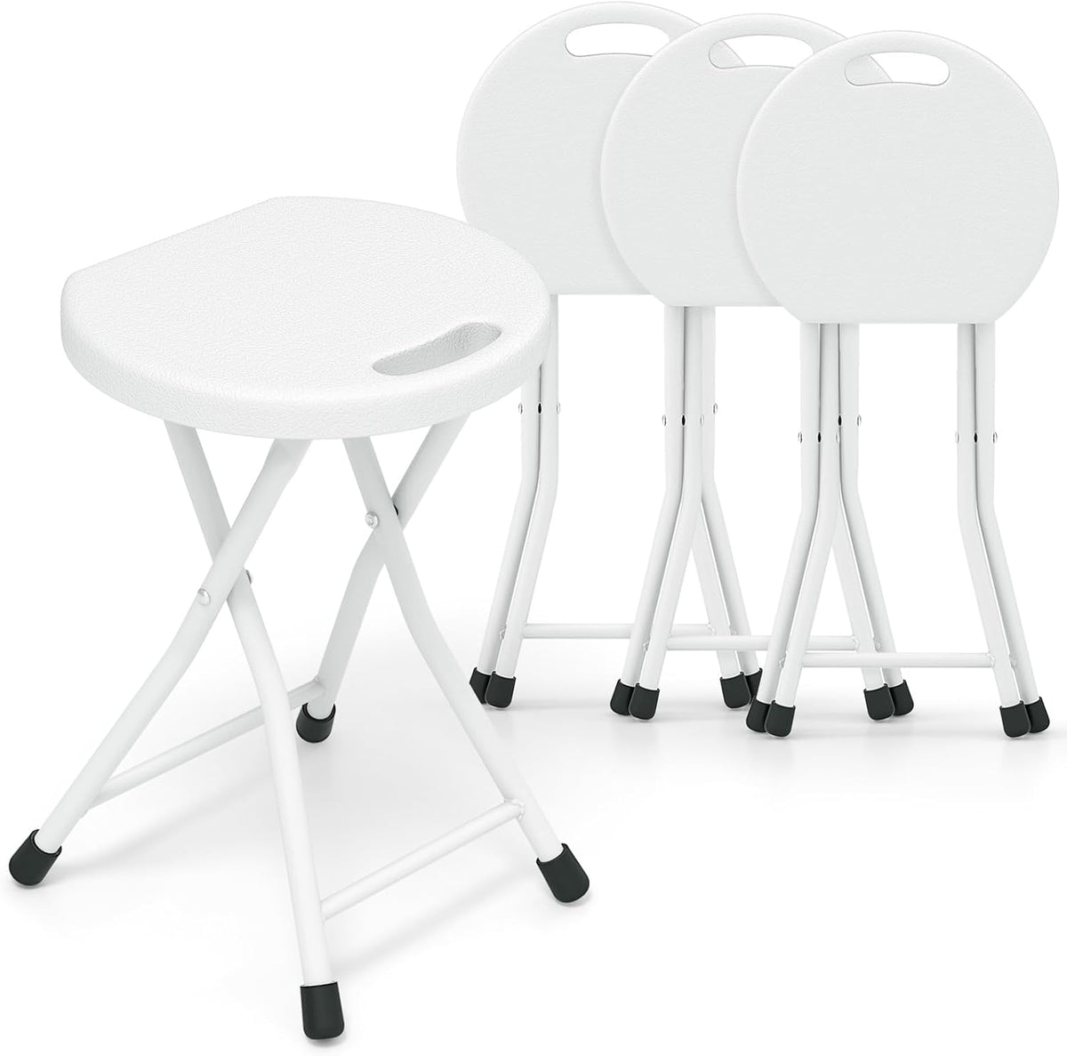 GYMAX Folding Stool, 18in Portable Collapsible Bar Stool with Handle & Steel Frame, 440lbs Sturdy Foldable Lightweight Metal Chair for Outdoor/Indoor Kitchen Home Bar, Assembly Free