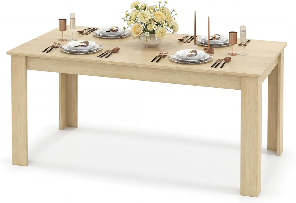 GOFLAME Dining Table for 4-6 People, 63” Modern Kitchen Table with L-Shaped Legs, 330 lbs Weight Capacity, Large Wooden Rectangular Dinner Table for Dining Room, Living Room (Natural)