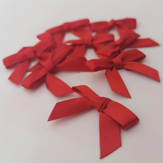 50pcs 1-1/2" Mini Red Satin Ribbon Bows for Christmas Decoration Gift Packing (Red)