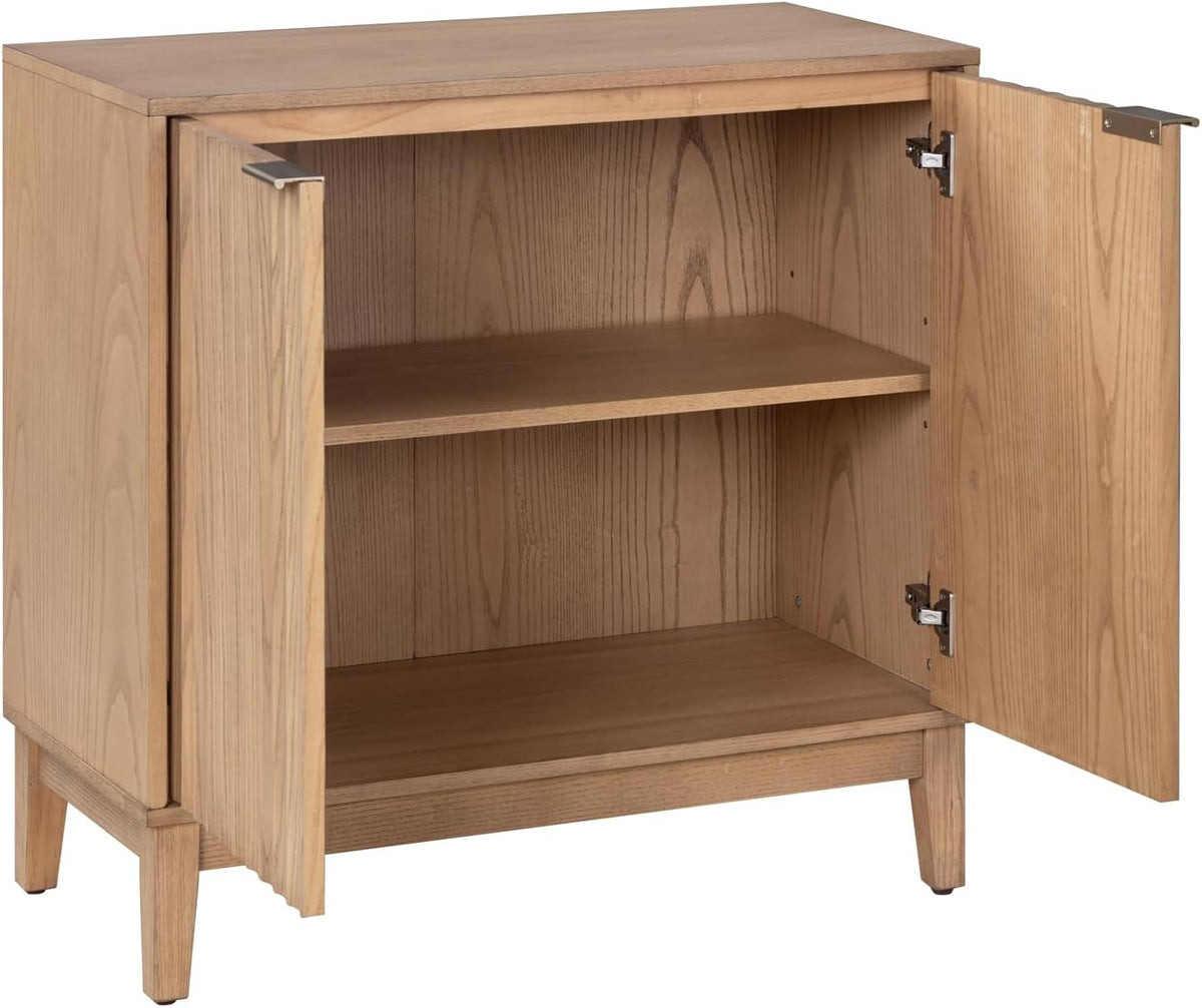 Modern Fluted Accent Credenza - Sideboard Buffet Cabinet with Doors & Adjustable Shelves, Multi-Functional Storage Cabinet for Living Room, Dining Room, Hallway & Entryway (Natural Ash)