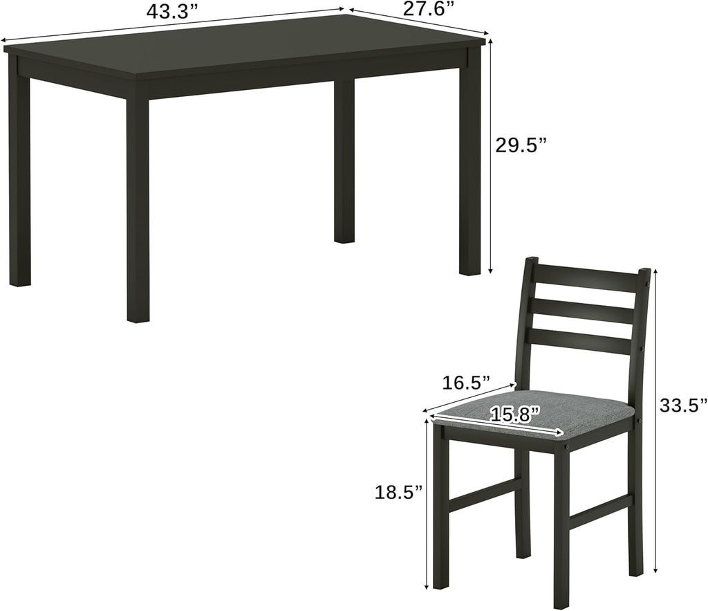 WiberWi Dining Table Set for 4, Solid Wood Kitchen Table and Chairs Set of 4, 43.3” Space-Saving Mid Century Modern Dining Room Table with Upholstered Chairs, Black