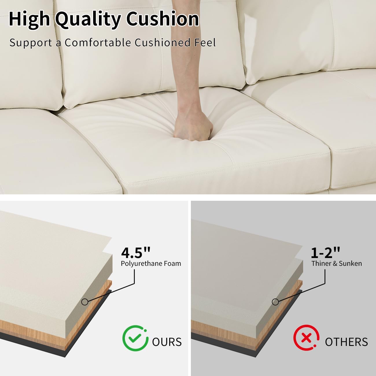 Leather Storage Ottoman Bench,33.5" Large Square Ottoman with Storage, Foot Rest Footstool Bench Coffee Table with Thick Cushion for Home Decor/Entryway/Living Room/Bedroom/Rv Car/Loft,Creamy