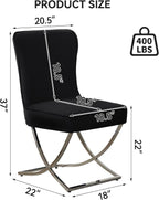 WUTUTUEE Luxury Velvet Dining Chairs, Tufted Upholstered Armless Accent Chairs with Silver Metal X-Legs, Modern Glam Dining Room Chair Set of 2, Black