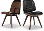 BV Dining Chairs Set of 4, PU Leather Armless Kitchen Chair in Modern Walnut Style, Mid Century Bentwood Side Chair with Wood Legs, Retro Accent Guest Chair for Kitchen Dining Room(Black)