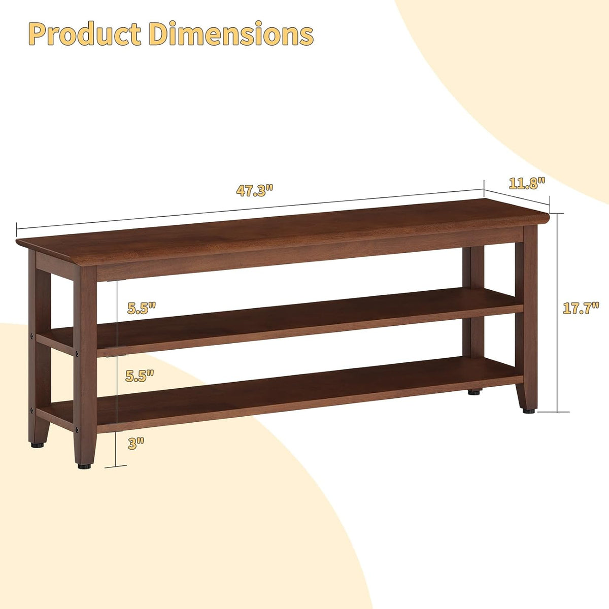 Wood Shoe Bench for Entryway,Bench with Shoe Rack,Storage Shoe Organizer for Hallway,Living Room,Bedroom (Brown, 47.24''W×11.81‘’D×17.71‘’H)