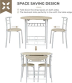 VINGLI 31.5" Drop Leaf Dining Table Set for 2, 3 Pieces Dining Table with Chair for Small Space, Small Kitchen Extendable Folding Dining Table for Dining Room，Home, Apartment, Saving Places, White Oak