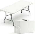5 Pack of 6 Foot Foldable Table with Built in Handle & Steel Legs | 6FT Portable Heavy Duty Plastic Folding Tables for Party, Dining, Wedding, Events, Picnic, Indoor & Outdoor, Camping, Utility
