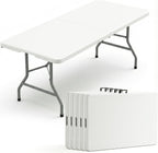 5 Pack of 6 Foot Foldable Table with Built in Handle & Steel Legs | 6FT Portable Heavy Duty Plastic Folding Tables for Party, Dining, Wedding, Events, Picnic, Indoor & Outdoor, Camping, Utility