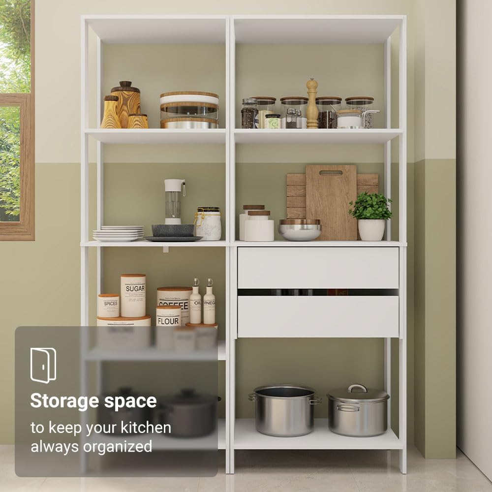 Madesa Kitchen Pantry Storage Rack with 2 Drawers and Open Shelves 51" L Multiuse Modular Cabinet for Kitchen Organization - White