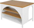 Christopher Knight Home Elle 56" Kitchen Island with Open Storage, Farmhouse Rubberwood Kitchen Island Table with Arch Detail, Storage Cabinet with 3 Open Shelves, Kitchen Prep Table, White+Natural