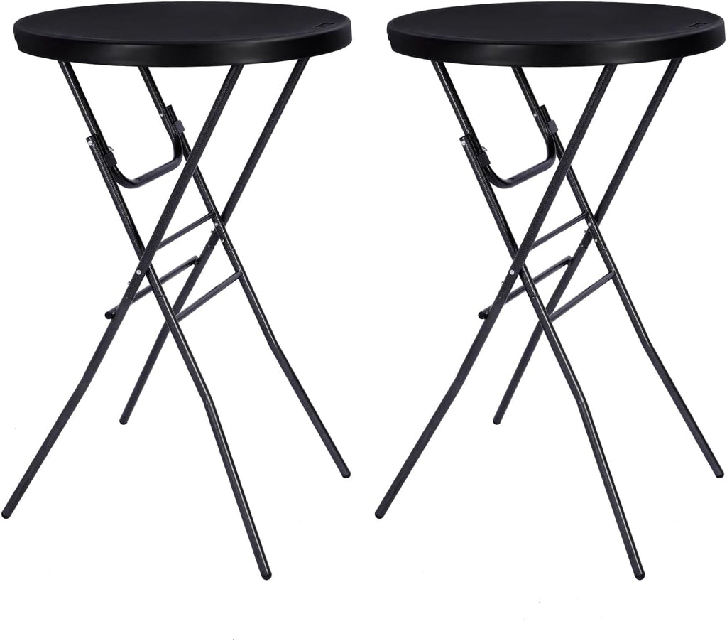 Byliable 28in Folding Cocktail Table, Round Bar Height Table, Black 2-Pack | Foldable Design with Removable Legs, HDPE Tabletop, 43.3 in Tall, Indoor Outdoor for Parties, Patios, Weddings, Events