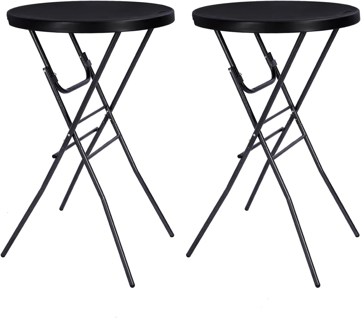 Byliable 28in Folding Cocktail Table, Round Bar Height Table, Black 2-Pack | Foldable Design with Removable Legs, HDPE Tabletop, 43.3 in Tall, Indoor Outdoor for Parties, Patios, Weddings, Events