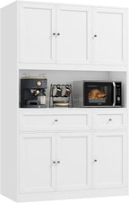 BOTLOG 72" Kitchen Pantry Cabinet, Kitchen Hutch with Microwave Stand, Buffet Cabinet with Hutch for Dining Room, White | 2 Drawers, Large Capacity, 47.2-inch wide Countertop, Kitchen Hutch utch for Dining Room (White)