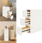Solid Wood End Table, Narrow Bedside Table with 3 Drawers w/Leather Surface for Bedroom, Small Spaces, Living Room, Off-White