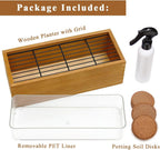 Wooden Cat Grass Planter (no Seeds Included) with Potting Soil Disks, Anti-Digging Grid and Removable Plastic Liner, Wheat Grass Growing Pot, Cat Grass Kit for Indoor Cats Pets (Aged Yellow)