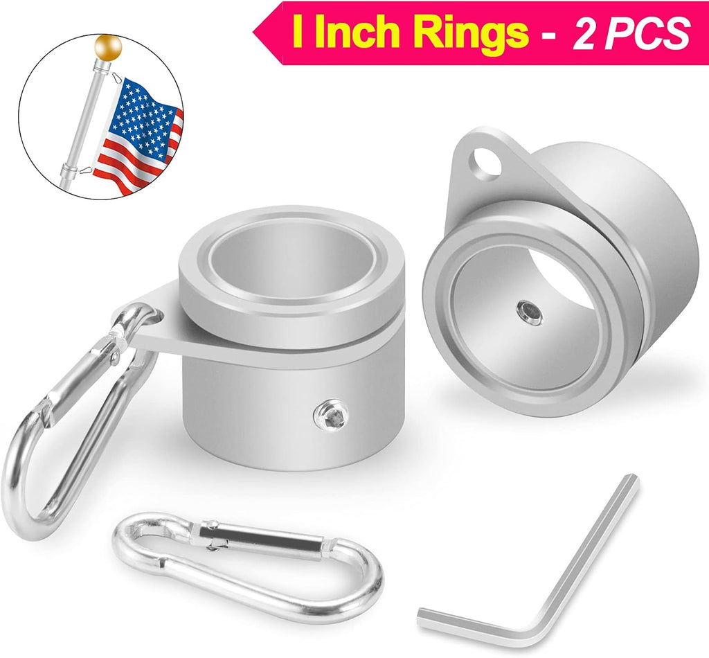 1" Flag Pole Rings, 2 Pcs Anti Wrap Flag Pole Clips Swivels, 360° Rotating Flagpole Flag Mounting Rings, Aluminum Alloy Spinning Flag Pole Kit Parts for 0.75-1.02" Diameter (1 Inch, Silver)
