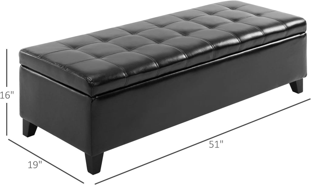 51inches Rectangular Tufted Faux Leather Storage Ottoman Black Modern Premium Comfortable Luxury Stylish Elegant Contemporary