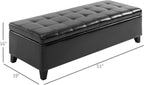 51inches Rectangular Tufted Faux Leather Storage Ottoman Black Stylish Luxury Contemporary Comfortable Durable Modern Elegant