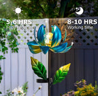 Solar Yard Lights Wind Spinners- Metal Lotus Flower Garden Decor LED Crackle Glass Globe Yard Art Sculpture Solar Stake Lights for Patio Pathway Lawn Walkway