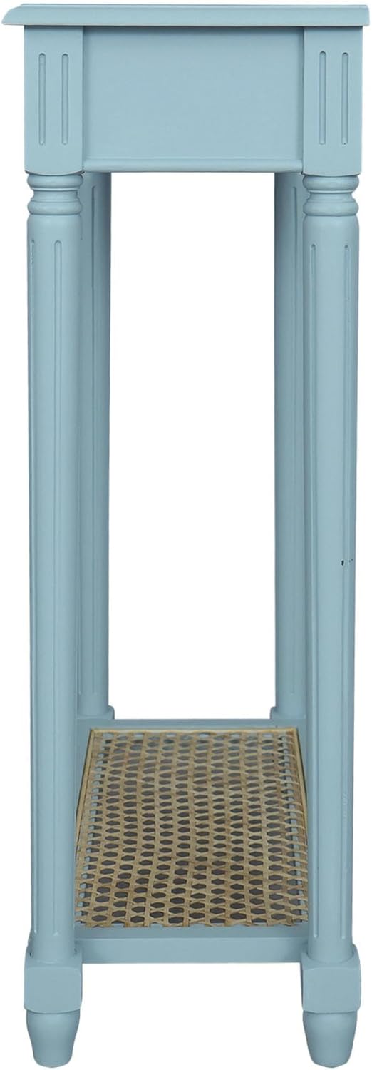 East at Main Lenora Console Table – 23.75” Narrow Entryway Table with Storage & Cane Shelf – Solid Wood Accent for Hallways, Foyers, and Small Spaces – French Country & Traditional Style (Powder Blue)