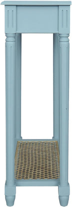 East at Main Lenora Console Table – 23.75” Narrow Entryway Table with Storage & Cane Shelf – Solid Wood Accent for Hallways, Foyers, and Small Spaces – French Country & Traditional Style (Powder Blue)