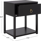 SAFAVIEH Furniture - Sadie 1-Drawer Nightstand - Black - Wood - Glam Gold Hardware Design - Ideal for Bedroom, 21" W x 17.2" D x 26" H - Fully Assembled (NST9201E)