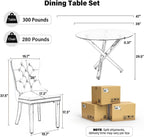 yeag 39 in Luxury Round Dining Table Set for 4, Modern Tempered Glass Top & Square Tube Crossed Metal Legs, with 4 Velvet Upholstered Kitchen Chairs, Adjustable Feet (Silver & Black)