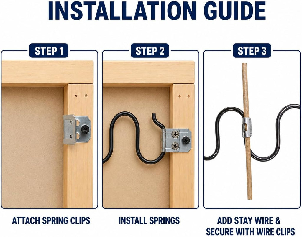 25 Inch Couch Spring Repair Kit for Sagging Sofa Cushions, Includes Springs, Stay Wire, Clips and Screws (25" 4-Pack Spring Kit)