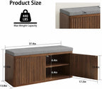 Entryway Shoe Storage Bench with 2" Cushion, 37.4" Small Bench with Shoe Rack, Cabinet Organizer for Hallway, Bedroom End of Bed (Walnut)