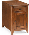 Pemberly Row Chair Side Cabinet, Solid Mango Wood, Walnut Finish, Durable Laminate Top, Single Drawer Storage, Ball Bearing Glides, Metal Pulls, Magazine Shelf, Shaker Design for Living Room or