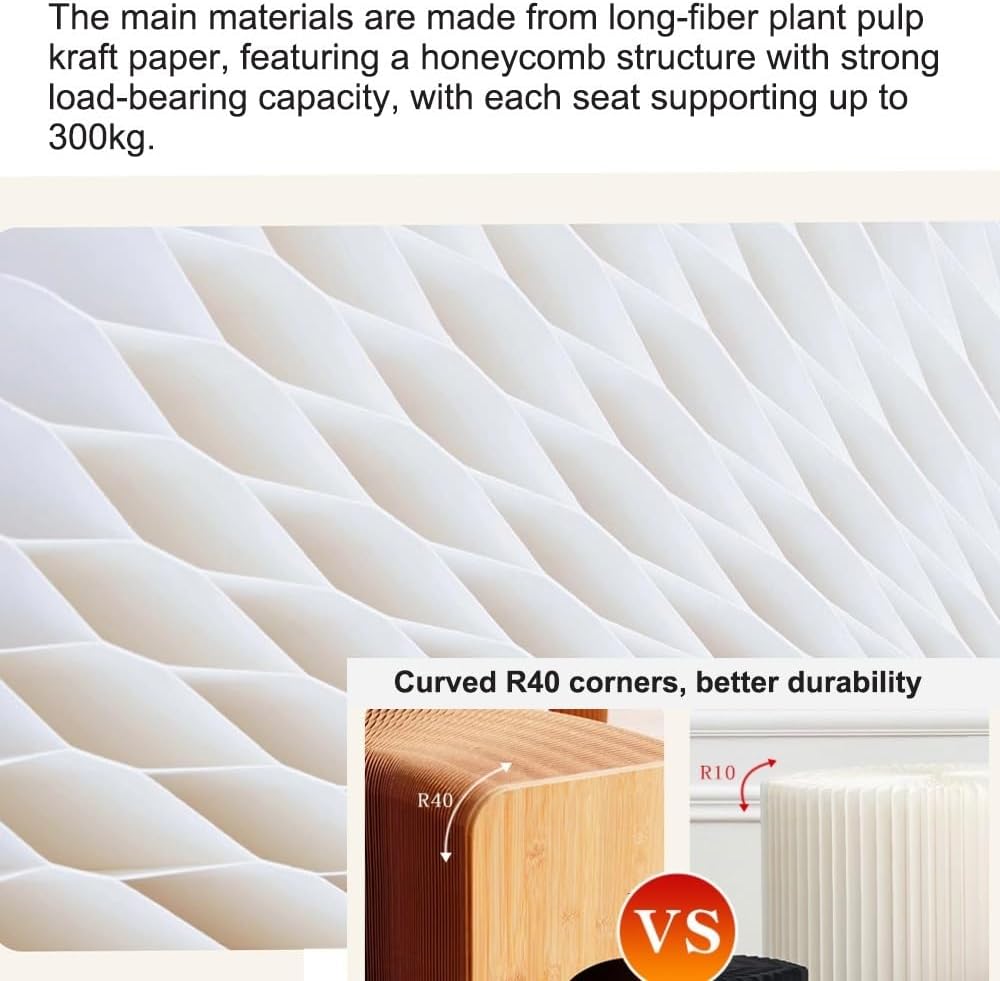 Folding Paper Stool with 3 Cushions, Folding Honeycomb Stool, Accordion Stool, Portable Kraft Paper Bench for Versatile Seating in Living Room, Dining, Office, Decorative Chair Stool(Brown)