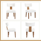 Mid Century Modern Dining Chairs Set of 4, Linen Fabric Upholstered Dining Chairs with Wood Legs, Farmhouse Kitchen Chair Armless, Comfy Side Chairs for Dining/Living Room/Kitchen, Cream
