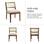 HULALA HOME Rattan Dining Chairs Set of 2, French Solid Wood Kitchen Dining Room Chairs with Curved Back, Upholstered Accent Dinner Cane Chair for Living Room Restaurant, Walnut
