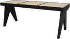 East at Main Black Wood Cane Bench for Entryway, Bedroom, or Living Room – Woven Rattan Seat, Boho Accent Bench for Hallway or Foot of Bed – 45” Long, Easy Assembly