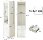 Armoire Wardrobe Closet, White Bedroom Armoires Cabinet with Mirror Door and 3 Drawers, 69.5" H Clothing Storage Cabinet with Hanging Rod & Sensor Light for Bedroom-Right
