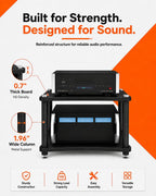 Heavy Duty 2-Tier AV Media Stand, 176 lb Load Capacity, Black | anti-vibration feet that help reduce resonance for clearer sound, open ventilation, cable management, Built for Hi-Fi systems